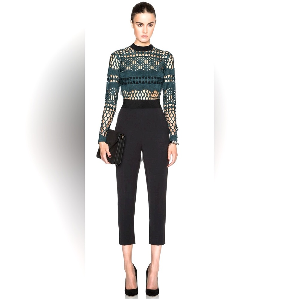 Cutout Green and Black Lace Jumpsuit Size S